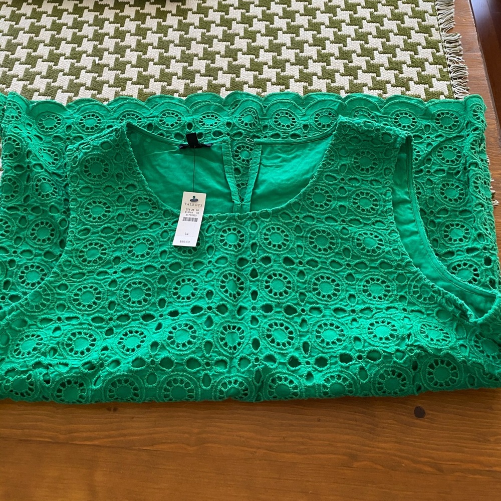 Talbots green eyelet sleeveless top